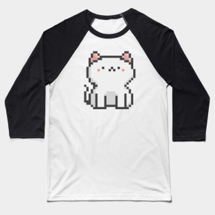 Pixel Quiet White Cat 45 Baseball T-Shirt